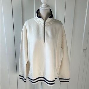 J. Crew White Quarter-Zip Sweater with Black Trim XXL
